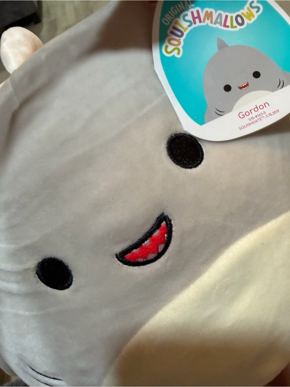 Squishmallows Gordon Gray Shark Plush with Red Smile